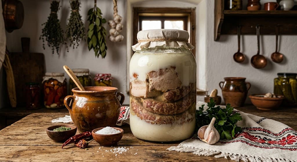 Carne de porc și cârnați la garniță
