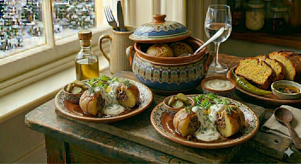 Cartofi umpluți cu carne tocată