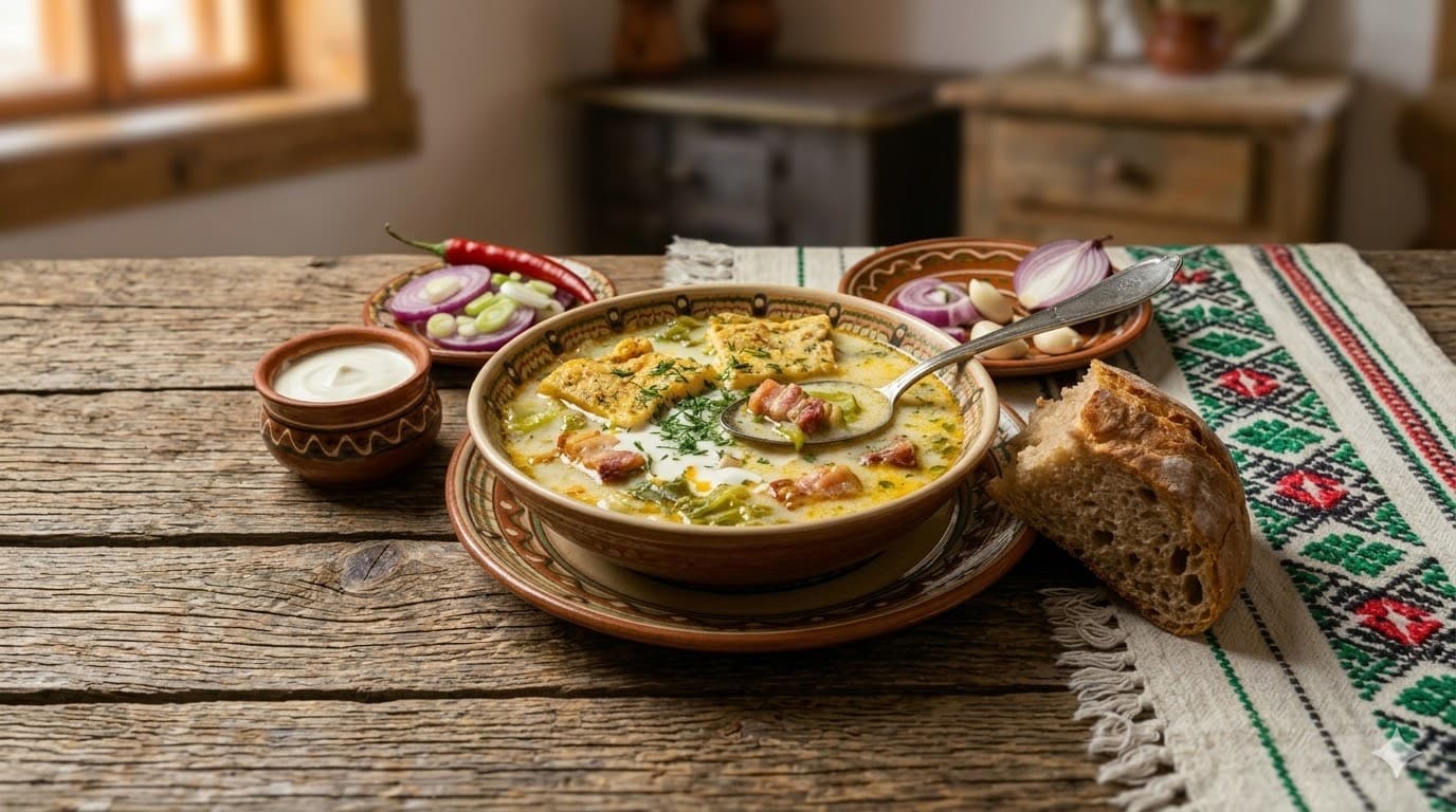 Ciorbă de salată cu afumătură