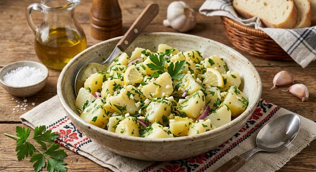 Salată de cartofi cu usturoi și pătrunjel