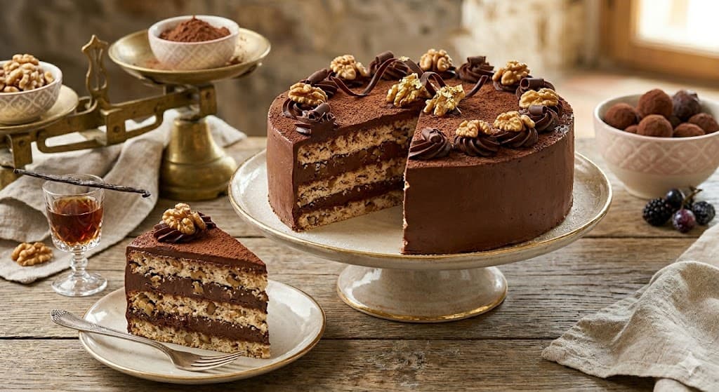 Tort cu nucă și ciocolată